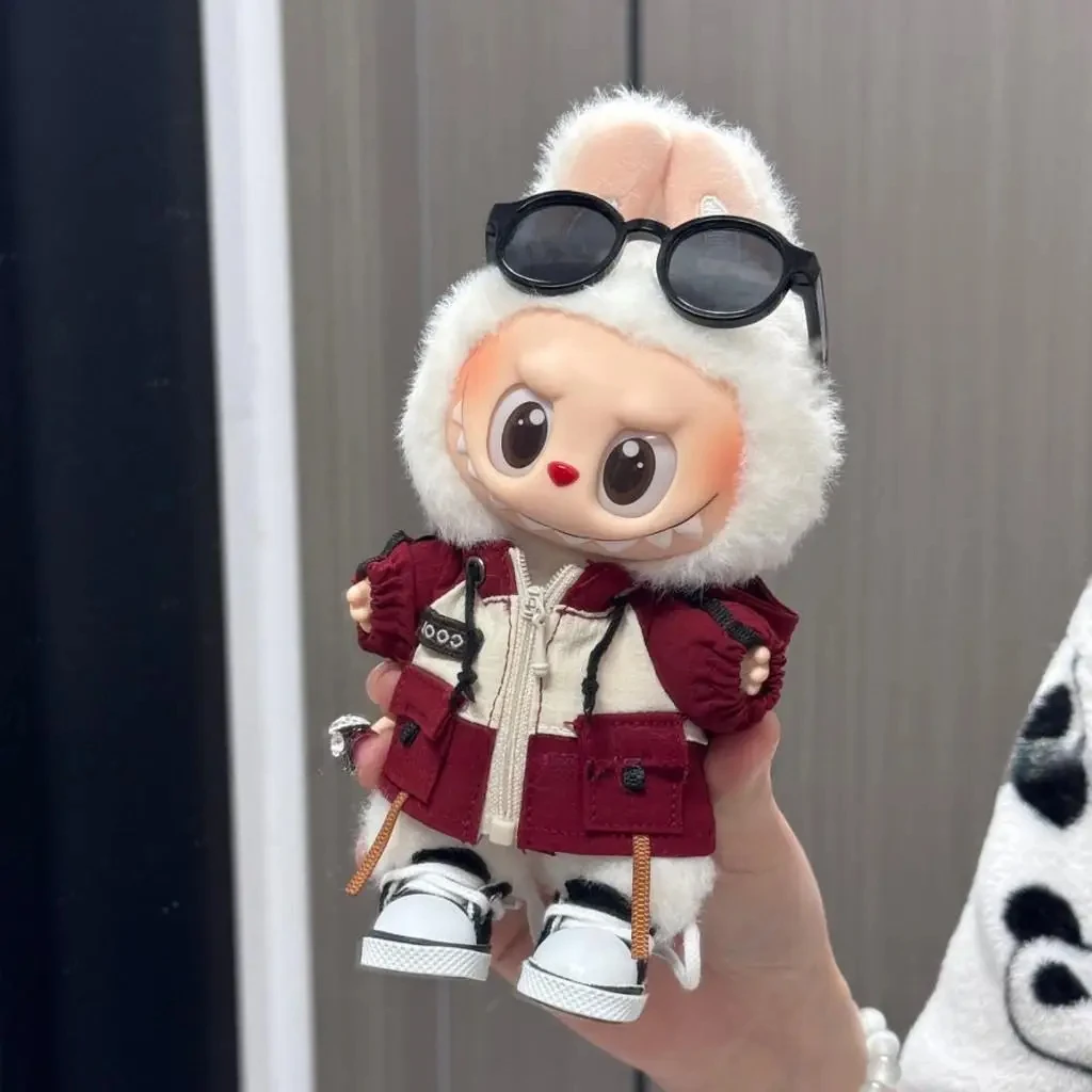 

Cute Labubu 1st-3rd Gen 15/17cm Doll Outdoor - Style Cargo Outfit Set Color - Blocking Hooded Jackets Glasses & Canvas Shoes
