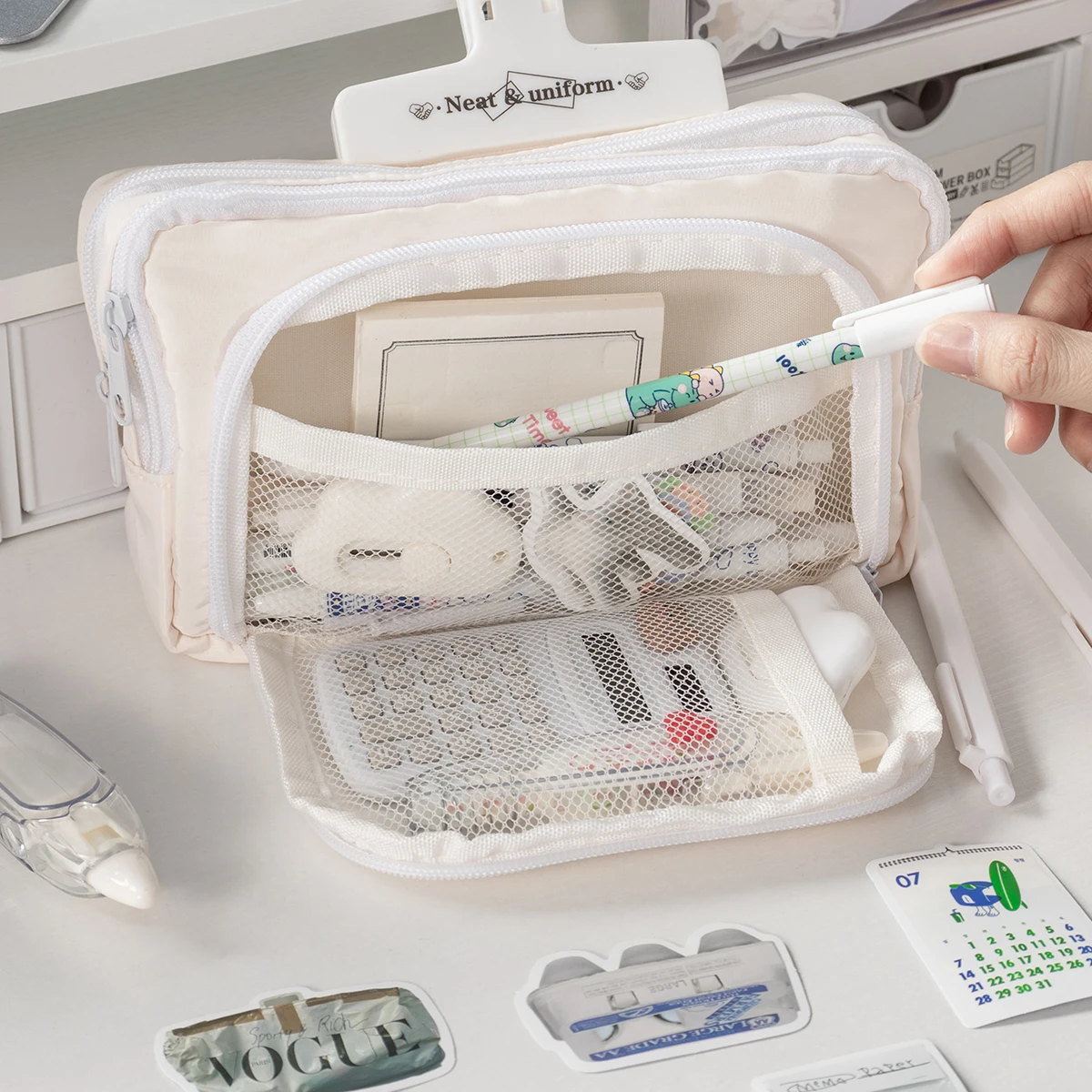 مقلمة بسحاب مكونة من 3 طبقات، سعة كبيرة مقاومة للماء للطلاب والأطفال، حقيبة تخزين قرطاسية للوازم المدرسية