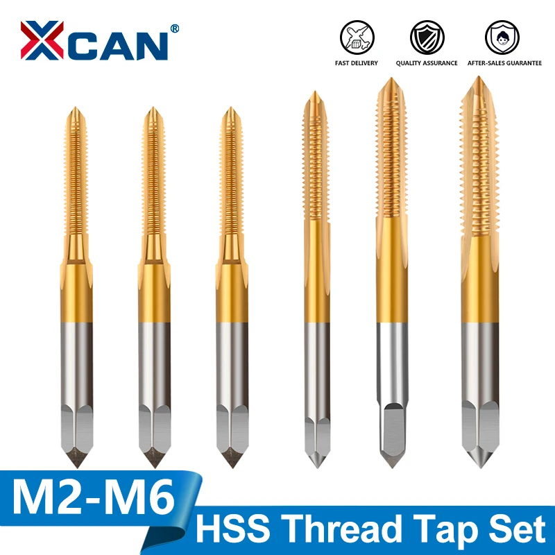 

XCAN 6pcs Machine Thread Tap Drill Bits HSS Titanium Metric Screw Machine Taps Straight Flute Hand Tool M2 M2.5 M3 M4 M5 M6