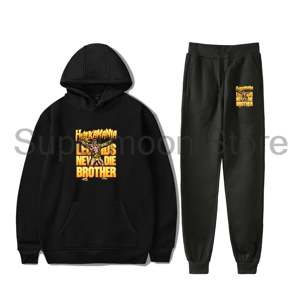 Conjunto de duas peças com capuz e calças de moletom Hulk Hogan Hulkamania Legends Never Die Brother, moletons + calças de moletom, conjunto para home