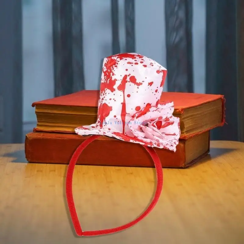 L5YB 할로윈 마녀 모자 머리띠 성인 블러디 마법사 모자 헤어 밴드 롤 플레잉 파티 수집을위한 키 큰 모자 헤어 후프