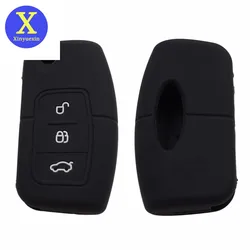 Xinyuexin Silicone Car Key Cover FOB Case For Ford Fiesta Focus Mondeo Key Case For Car 3Buttons Flip Key Car-stying No Logo