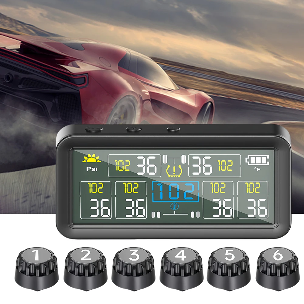 

Tire Pressure Monitor System with 4/6 External Sensors Tyre Temperature Monitor LCD Display for RV Sedan SUV Truck
