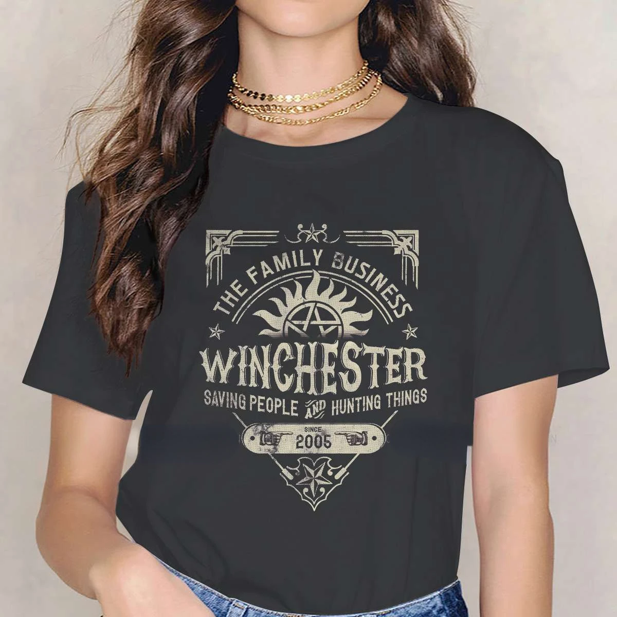 

Supernatural Bobby Singer TV Girls T Shirt A Very Winchester Business Female Tops Harajuku Tees Ladies Tshirt for summer