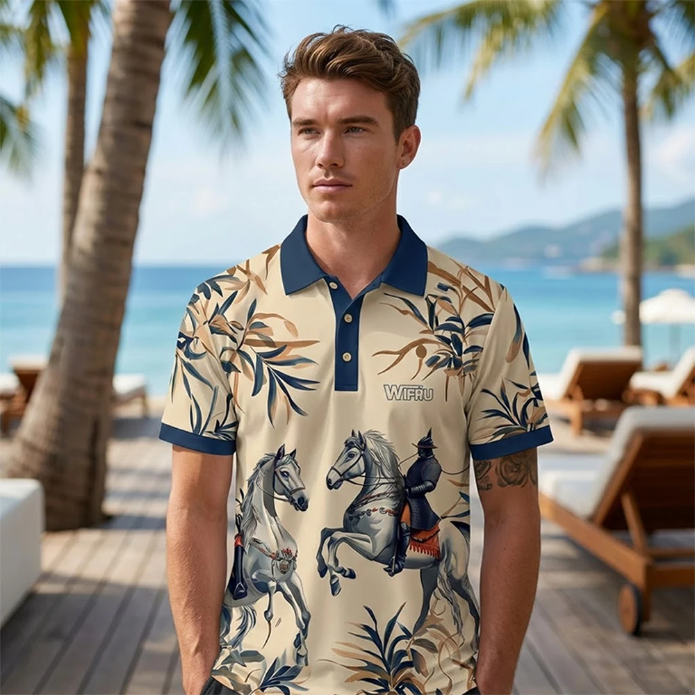 

2026 New Men's Retro Equestrian Print Polo Shirt Comfortable Summer Outdoor Vacation Style Top WIFRU Casual Fashion Menswear