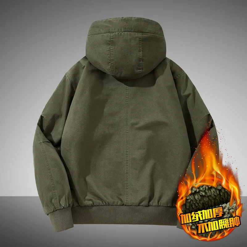 Winter Washed Hooded Padded Jacket Men's Fleece Plus Size Casual Outerwear