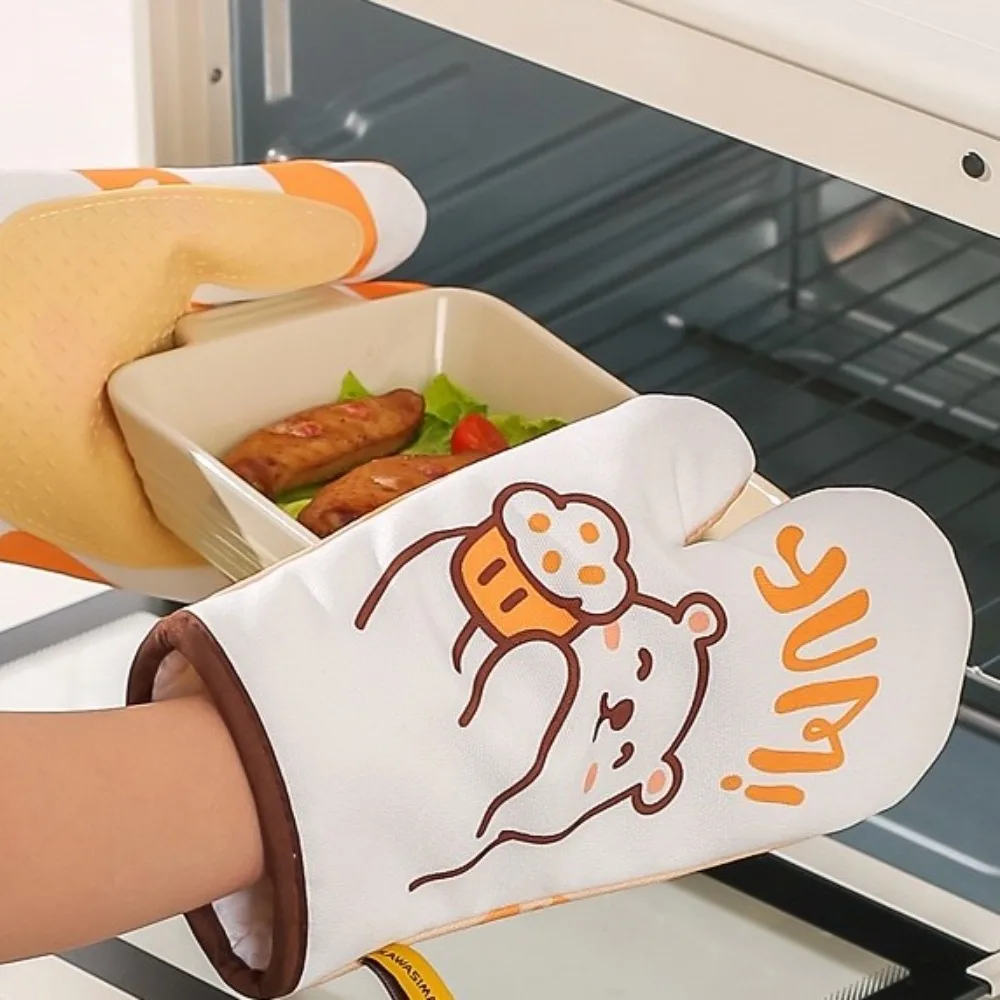 

Durable Thickened Insulated Gloves Cartoon Cotton Kitchen Oven Gloves Wear-resistant Portable Baking Gloves Baking