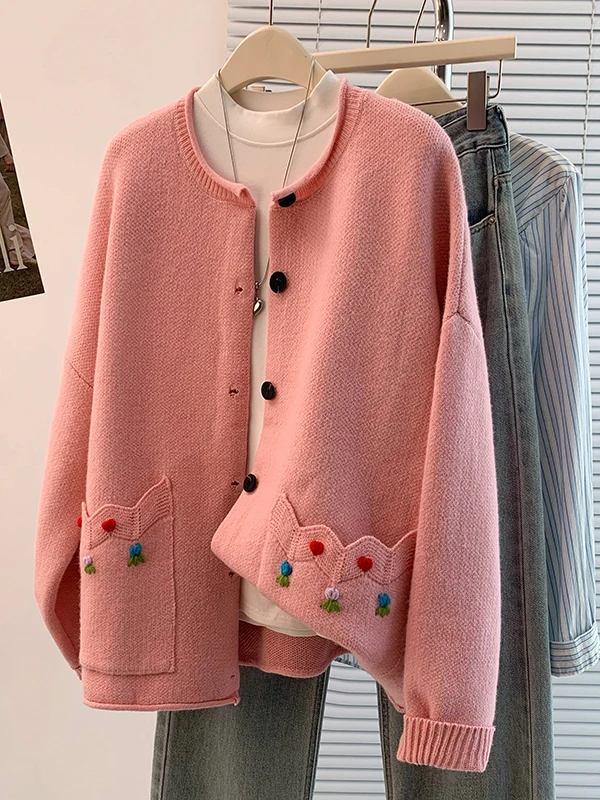 الخريف الشتاء زائد حجم عارضة فضفاض محبوك جولة Ne اللون سترة Jaet المرأة مريحة لينة طويلة Sve معطف #4