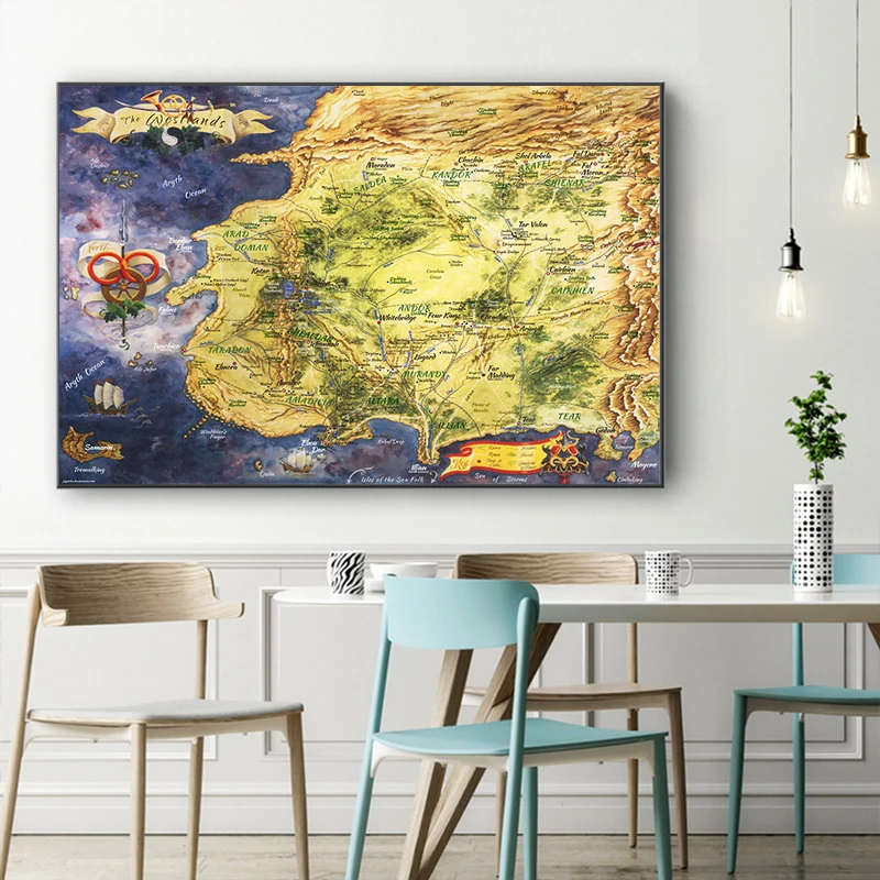 Vintage Map Wheel of Time Poster The Westlands Map Wall Art Canvas Painting Wall Art Pictures for Home Decor