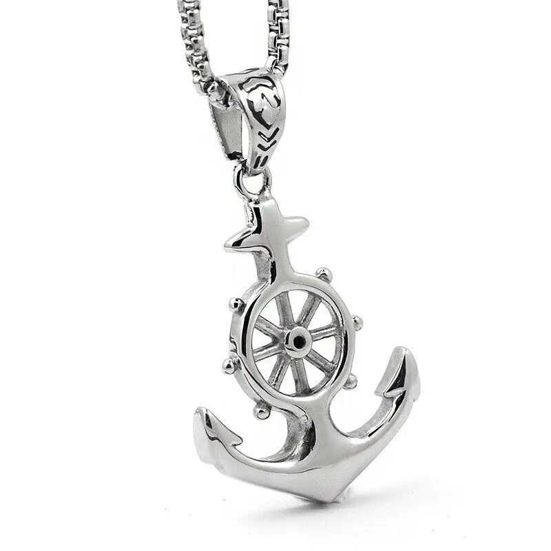 Vintage Mens Stainless Steel Nautical Surfing Beach Anchor Pendant Necklace Chains Accessories Decoration Free Shipping