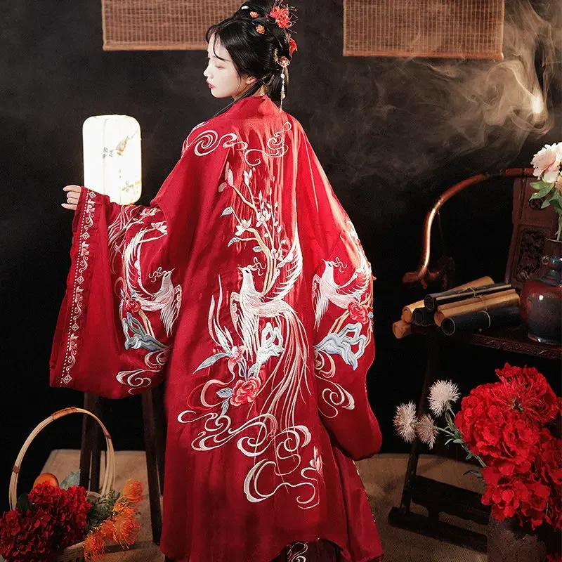 Chinese Traditioanl Red Hanfu for Woman Wedding Elegant Fairy Folk Dance Costume Embroidery Stage Performance Retro Dresses Robe