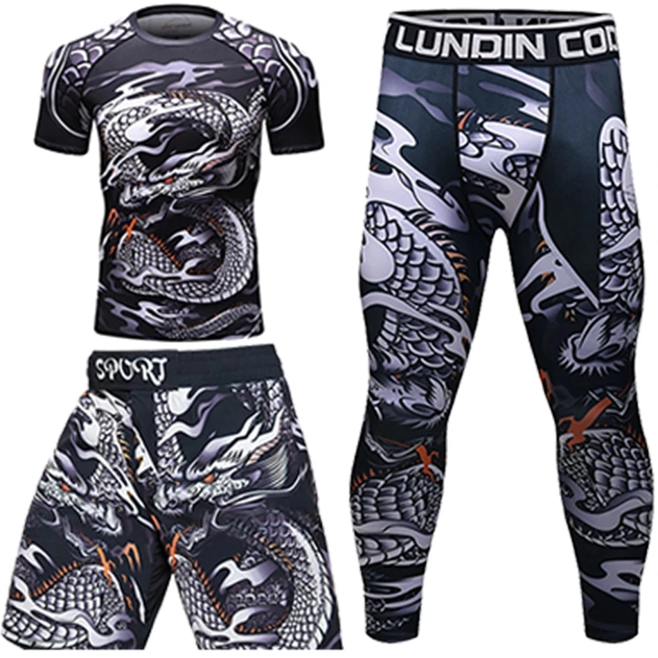 Men Rashguard Jiu Jitsu T shirts Sets Sport MMA Boxing T shirt+Pants Fitness Bjj Gi Muay Thai Shorts Kickboxing Gym Fightwear