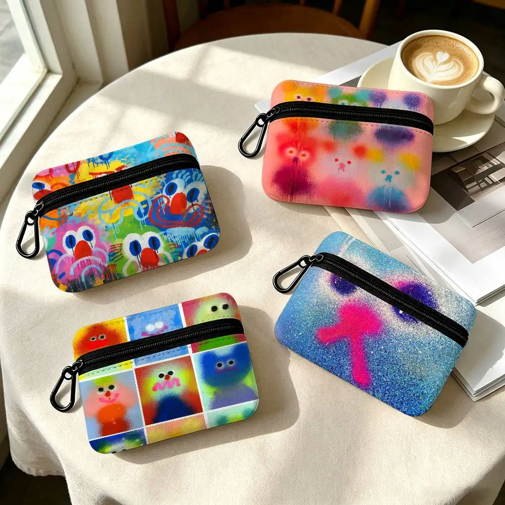 Trendy Graffiti Art J-Jon B-Burgerman  Wear-resistant Oxford Cloth Coin Purse Portable Backpack Hanging Card Storage Bag
