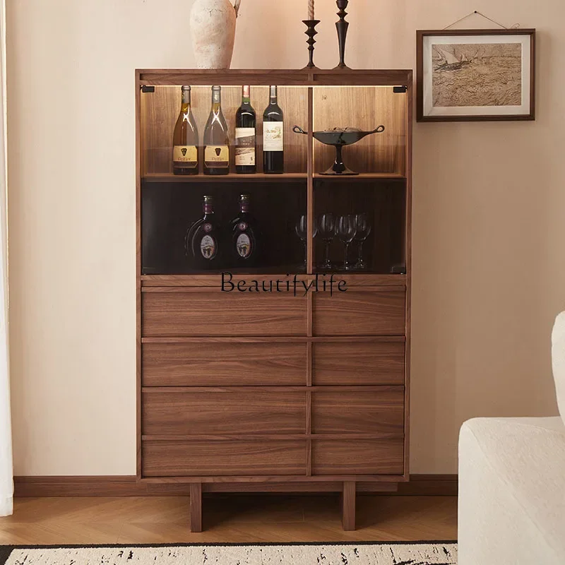 Medieval style solid wood wine cabinet, living room, household wall locker, glass door display cabinet