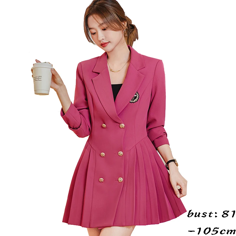 

High quality short blazer dress for women long sleeve pleated dress 2024 spring lady elegant office clothing black brown purple