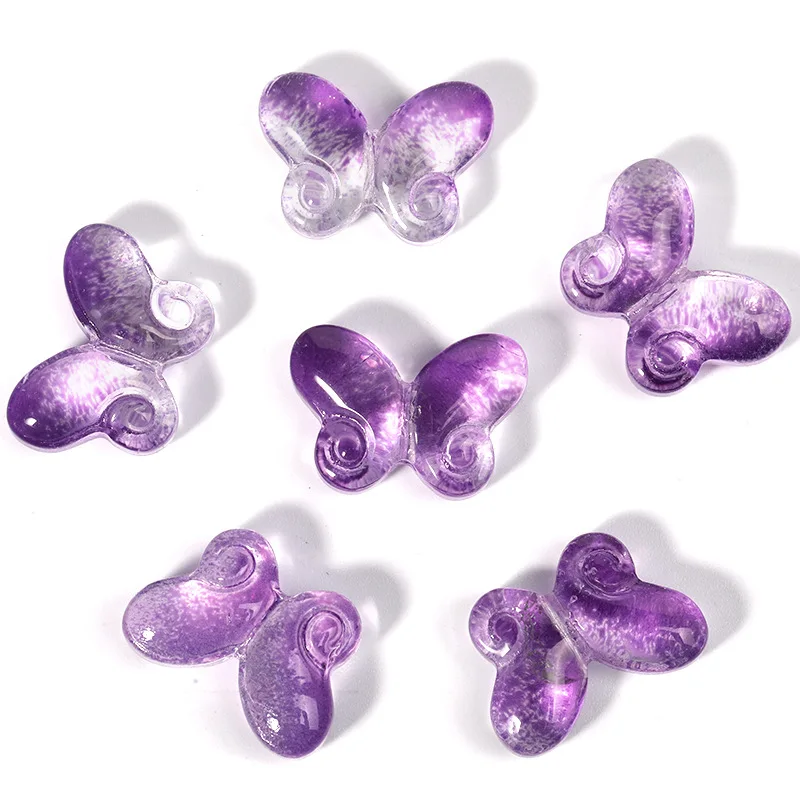 100PCS 10x14.5mm Gradient Color Fat Butterfly Glass Straight Hole Beads DIY Jewelry Accessories Loose Beads Wholesale