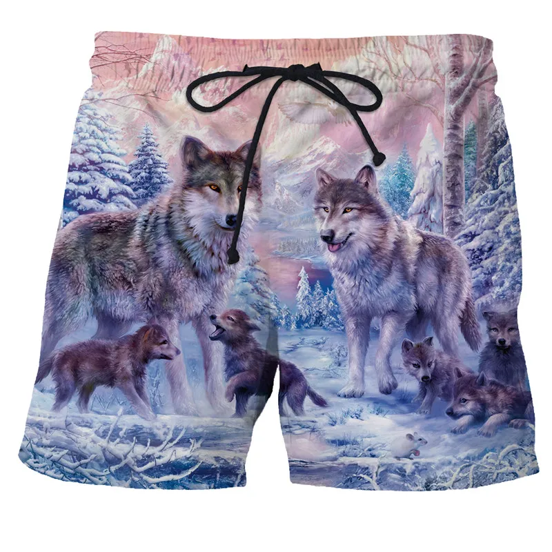 Quick Dry Bermuda Surf Swimming Shorts Animal Trunks Funny Wolf Men Summer Shorts Boxers Newest 3D Wolf Print Men Beach Shorts