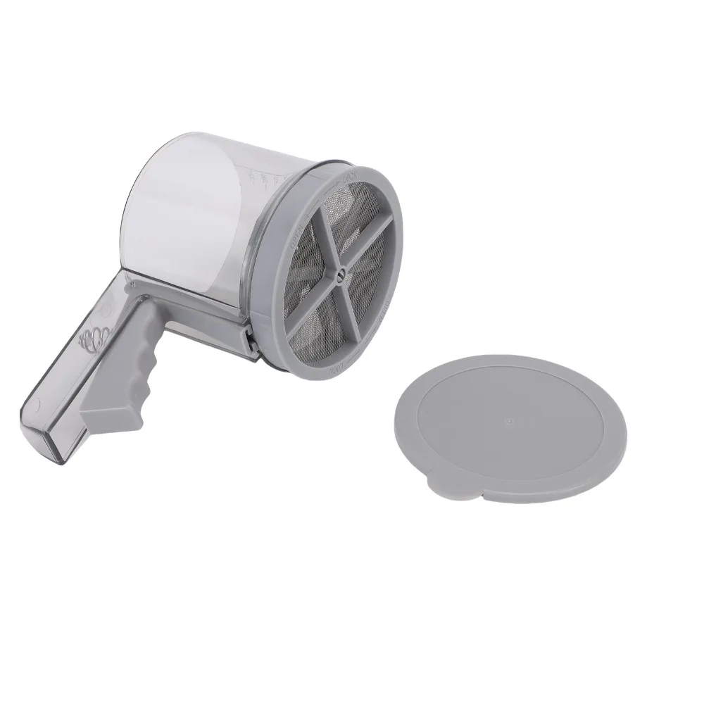 PP Stainless Steel Flour Sifter 2-Layer One Hand Squeeze Mechanism Baking Sieve Grey Ergonomic Handle Powder Sifter
