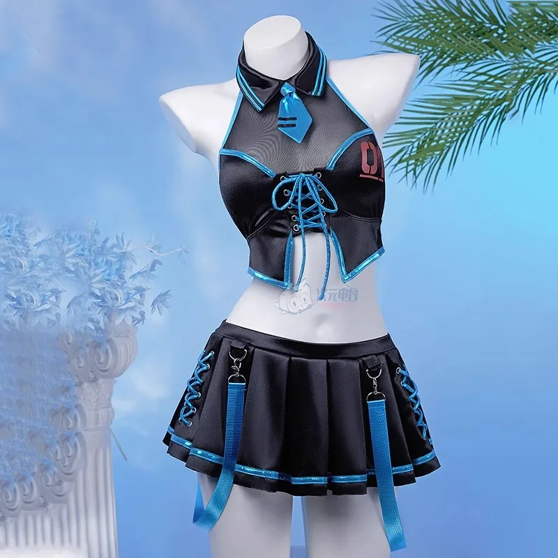 

Anime Miku Cosplay Costumes Women Cute Top Skirt Tie Suit Sexy Two Piece Swimsuit Bathing Suit Halloween Carnival Party Clothes