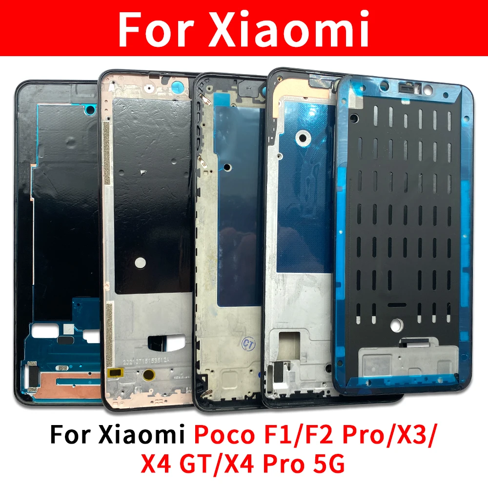 10Pcs Front Housing LCD Display Frame Housing Middle Frame Bezel Plate For Xiaomi Poco F1 F2 Pro X3 X4 GT X4 Pro 5GRedmi K30 Pro