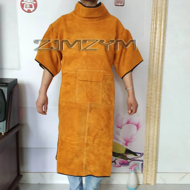 

Cowhide Leather Welding Clothes, Heavy Duty Welding Apron Backward Dressing, Flame & Wear Resistant Coat，Protection Suit