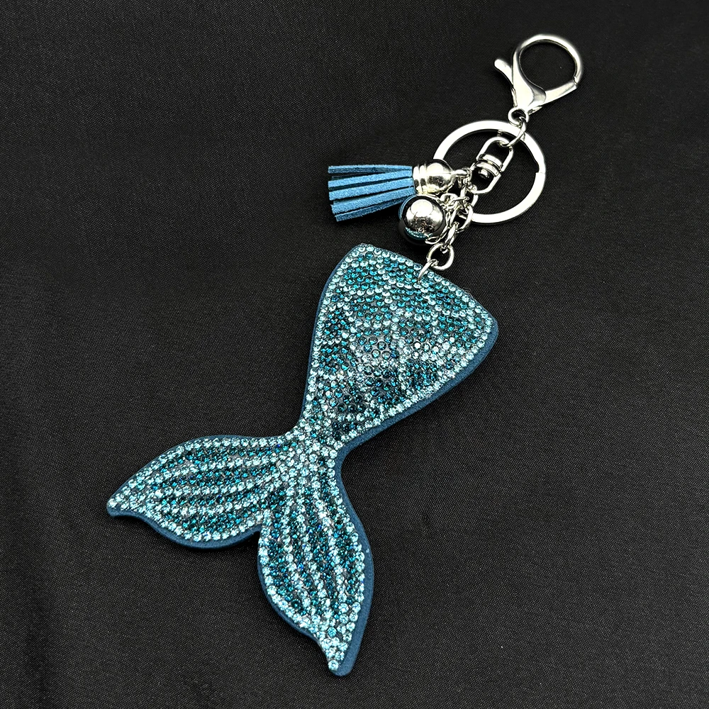 Blue Ocean Legend Meerjungfrauenflosse Taschenanhänger für Damen Egirl Voll Blingbling Kristall Quaste Tägliche Handtaschendekoration Schlüsselanhänger Schmuck Geschenk
