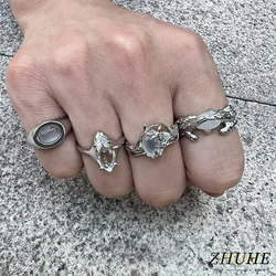 ZHUHE Moonstone Ring Opening Adjustment For Women Men's Cyberpunk Style Jewelry Accessories For Party Gifts