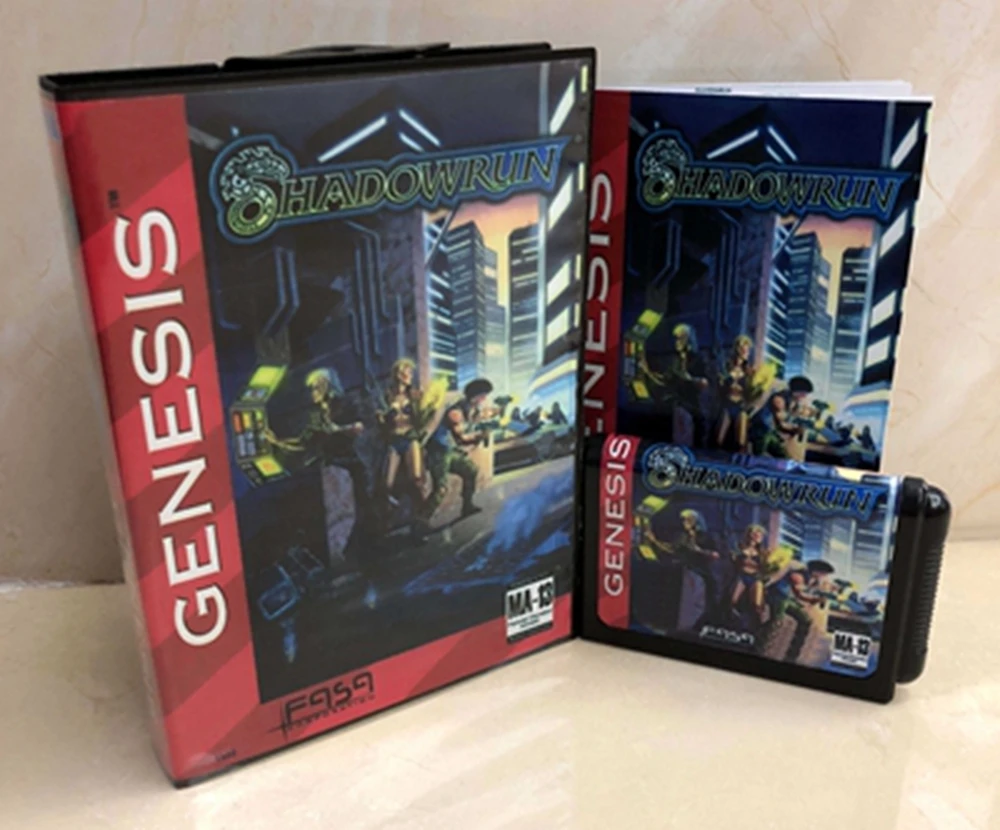 Shadowrun with Box and Manual Cartridge for 16 bit Sega MD game card Megadrive Genesis system