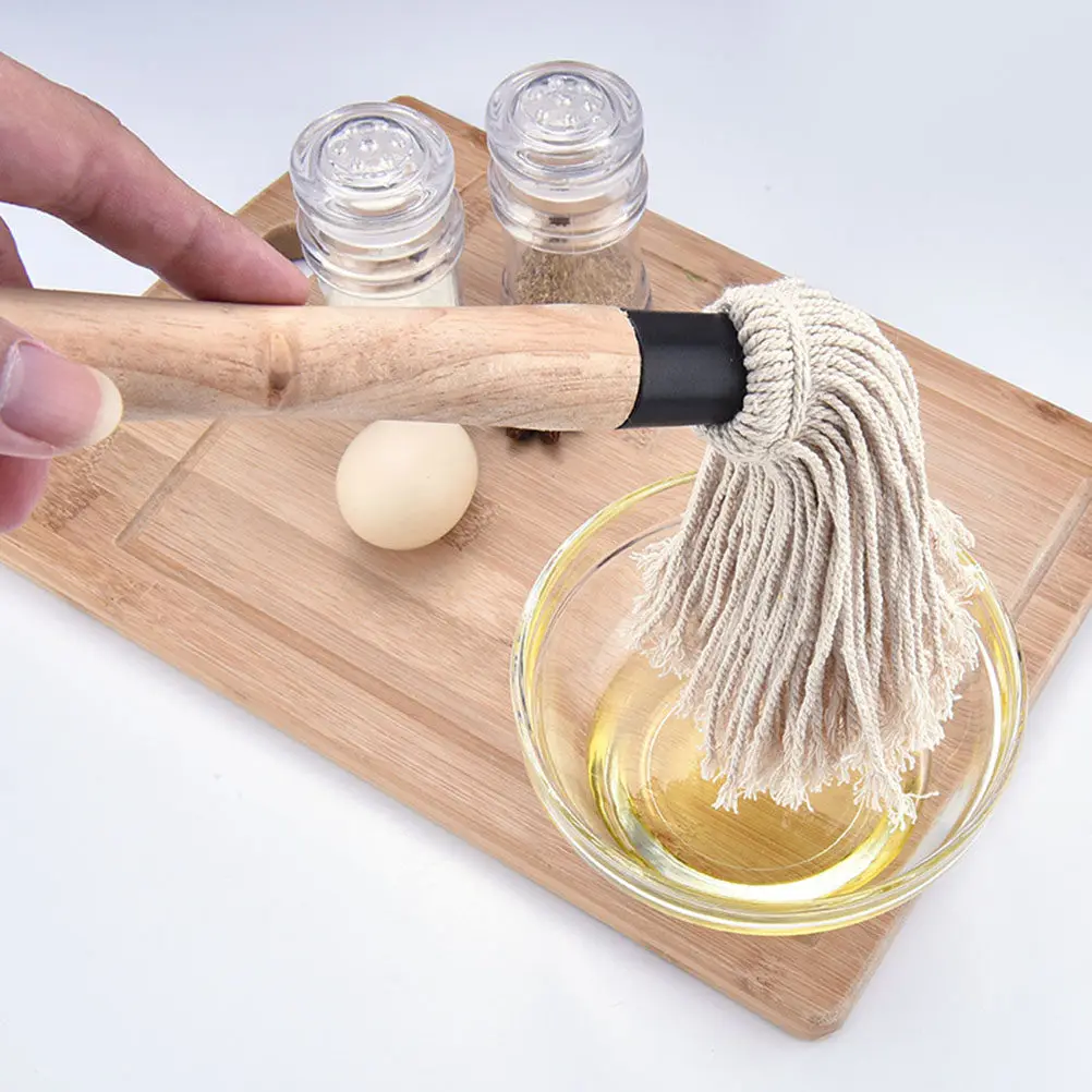 2- Bbq Basting Brush with Cotton Thread Head and Heat-Resistant Wooden Handle for Grilling Roasting Baking