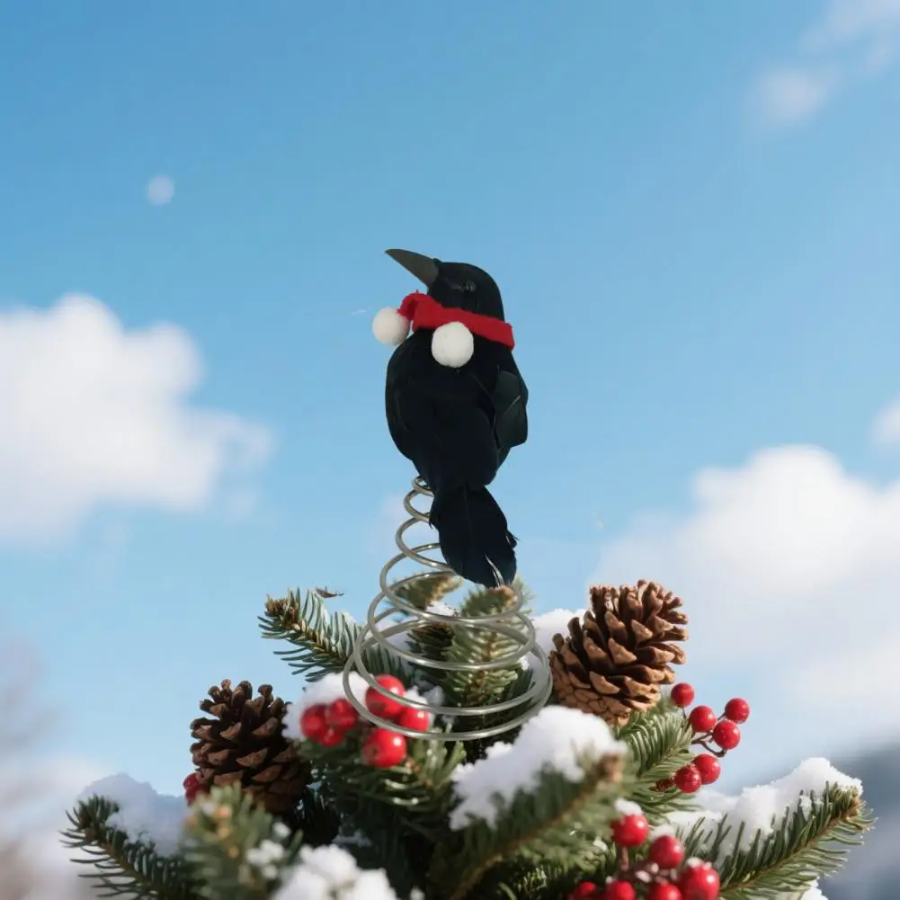 Adorno de árbol espeluznante para Halloween, adorno de árbol de cuervo con bufanda, bola de pompón, adornos navideños en miniatura para suministros de fiesta embrujados