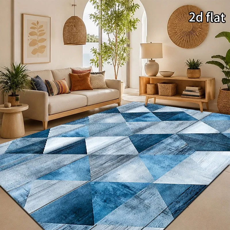 1 Pc Modern Minimalist Blue Gray Rug Suitable for Living Room, Rectangular Suitable for Bedroom, Hallway, Easy Clean Rug, 2D Flat