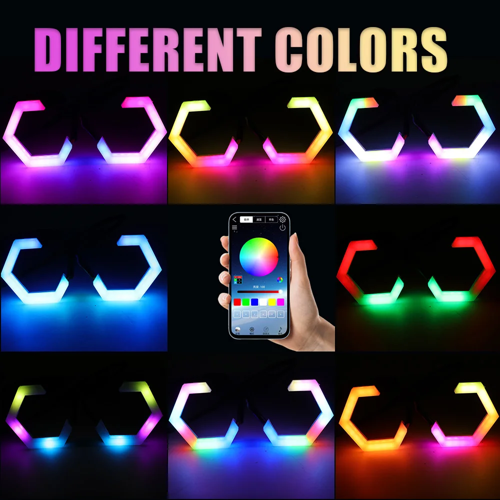 Angel Eyes Rgb Hexagonal APP Control with Turn Signal Car Headlight Projector Halo Ring 70mm 80mm 90mm for Car Motorcycle 12-24V