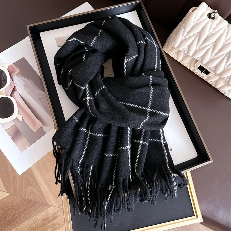 Designer Plaid Knitted Cahmere Scarf Women Shawls And Wraps Female Pashmina Bufanda Lady Thick Warm Winter Blanket Stoles New