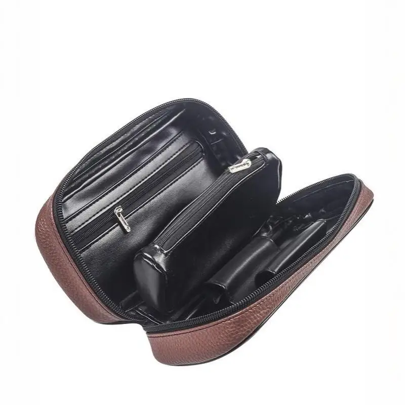PU Leather Tobacco Pipe Bag Travel Storage Case For Two Pipes Lighter Accessories Mens Gift