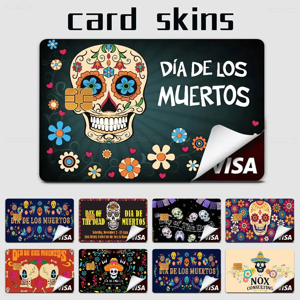 Mexico Day of The Dead Sugar Skulls Anime Spend or Save Funny Shell On Off Ultra Thin No Fade Sticker Skin Cover Film for Debit