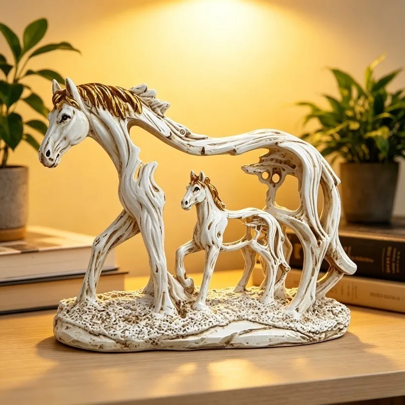 Resin Animal Figurines Hollowed-out Horse Statue Handmade Desktop Ornaments Living Room Garden Decoration Crafts Accessories