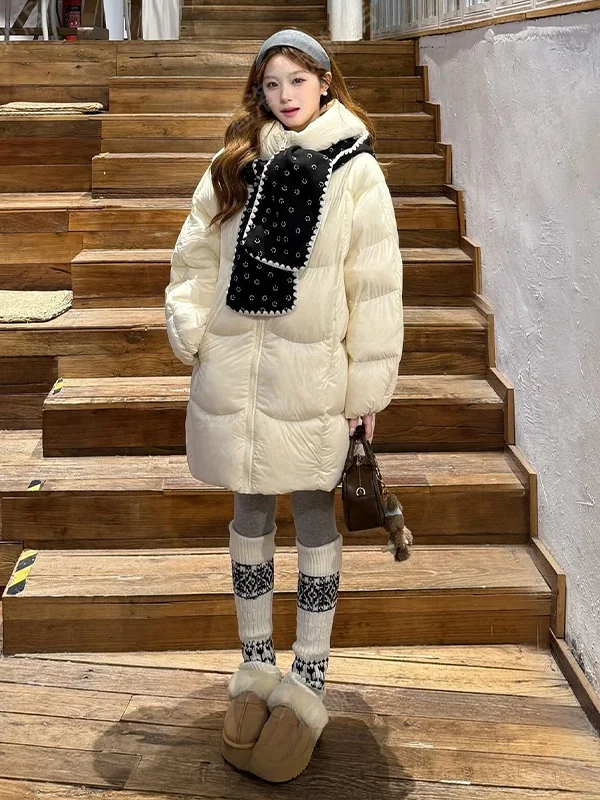 

Warm Cotton Jacket Hooded Mid-Length Loose Fit Women's Fashion Korean Style Anti-Aging Design Beautiful And Stylish Coat