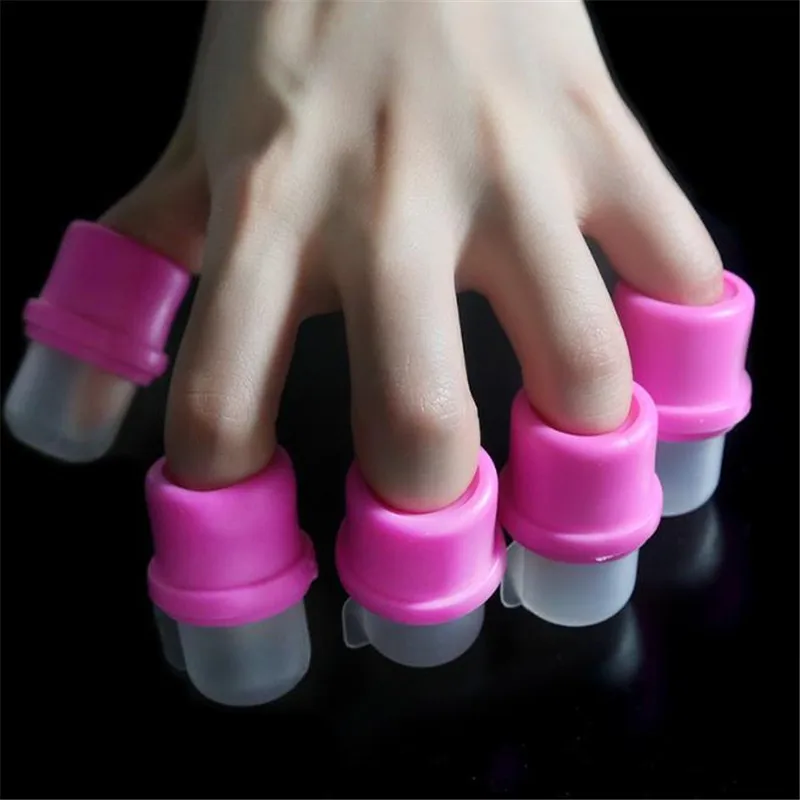 Heißer Verkauf 10 Stück rosa Silikon UV-Gel Nagellack entferner Wickel nagel Einweichen Kappe Clip für Finger Zehen Maniküre-Tool