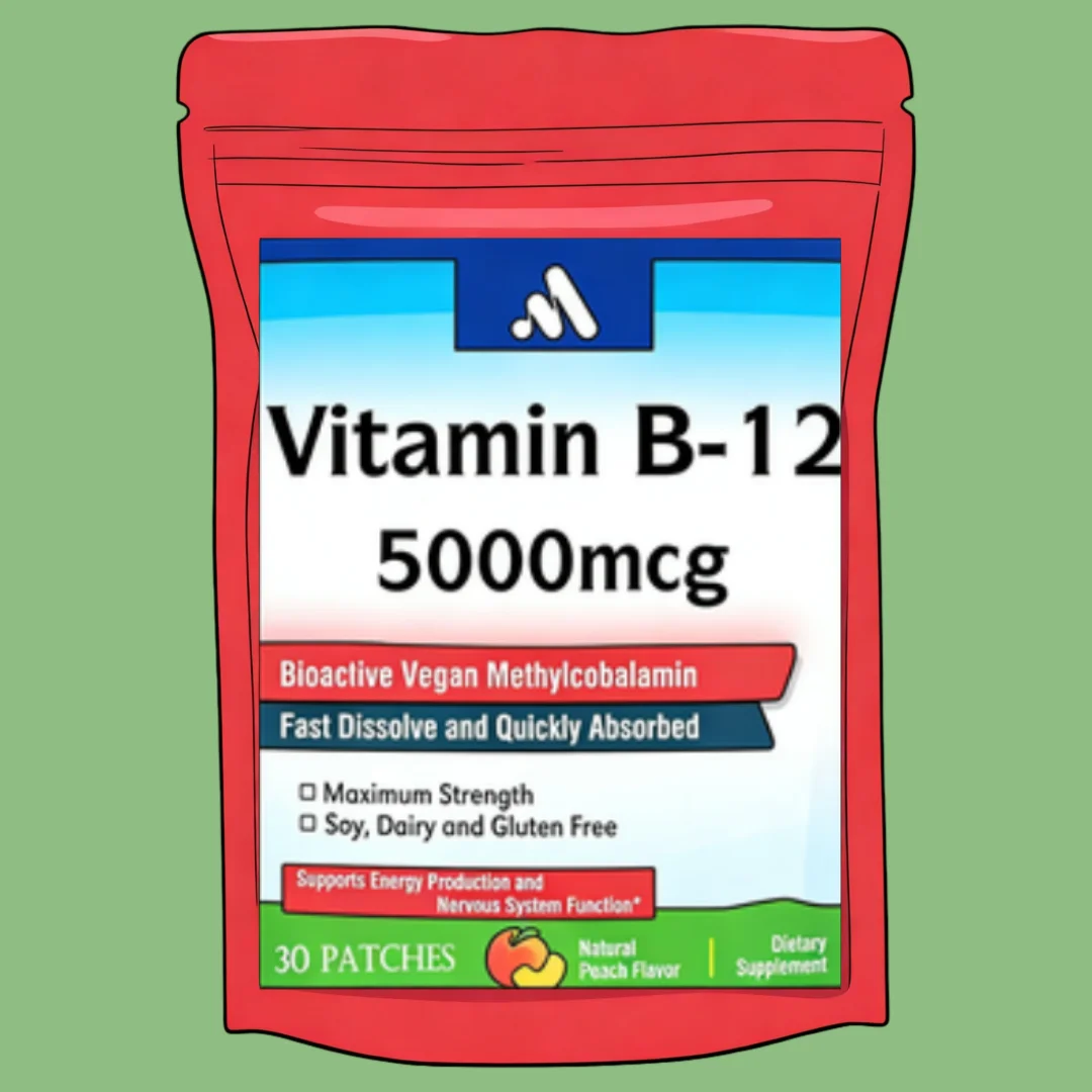 Vitamin B12 5000mcg Transdermal Patches, W/Vitamins B2, B6 - Supports Energy Production, Brain Function & Metabolism 30 Patches