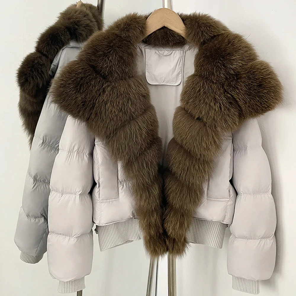 OFTBUY New Winter 90 Duck Down Jacket Women Real Fox Fur Short Warm Puffer Coat Female Fashion Casual Natural Fur Outerwear Lady