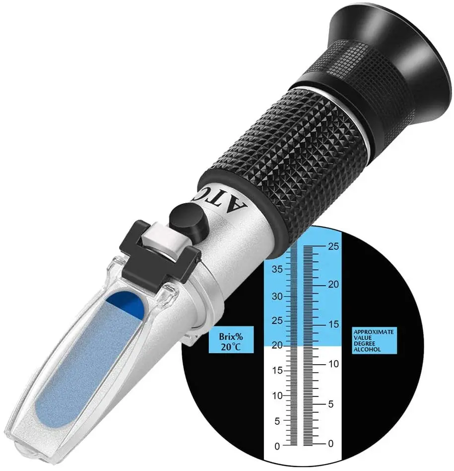 Handheld Alcohol Sugar Refractometer Tester Wine Concentration Meter Densitometer 0-25% Alcohol Beer 0-40% Brix Grapes