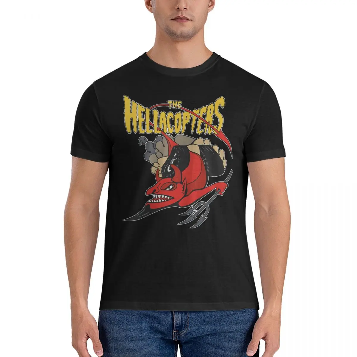 Novelty Red Devil T-Shirt for Men Round Collar Pure Cotton T Shirt Hellacopters Short Sleeve Tee Shirt New Arrival Clothing