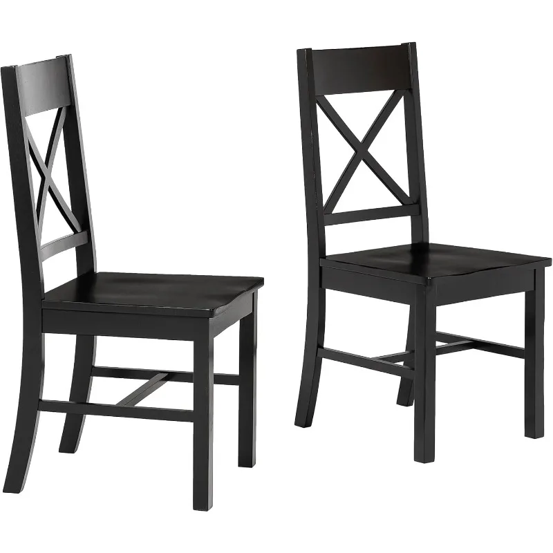 

Modern Farmhouse Wood X-Back Armless Dining Chairs Kitchen, Set of 2, Black