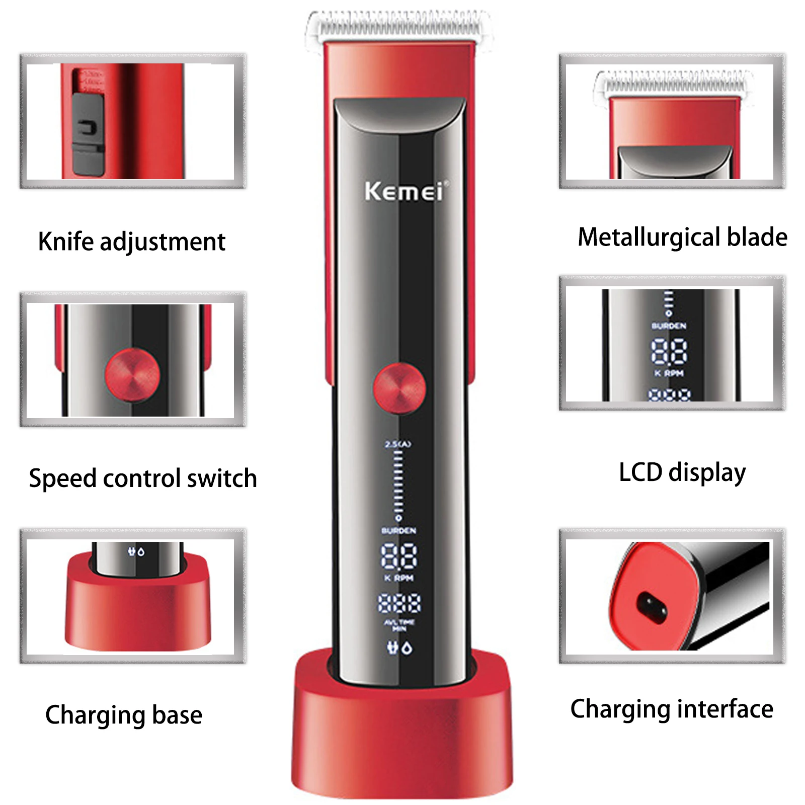 Profesjonalna maszynka do strzyżenia włosów Kemei elektryczna maszynka do strzyżenia włosów LED z baza do ładowania KM-5016 do strzyżenia włosów