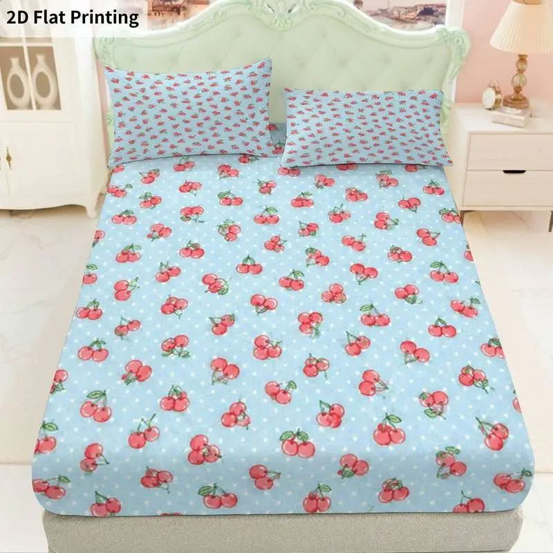 3Pcs Floralblueroses Fitted Sheet Three Piece Set (1*Fitted Sheet + 2*Pillowcases, Coreless), Bedding Set