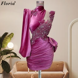 Mini Mermaid Velvet Cocktail Dresses For Women One Shoulder High Neck Prom Dresses Vestidos De Cóctel Dubai Pageant Gowns