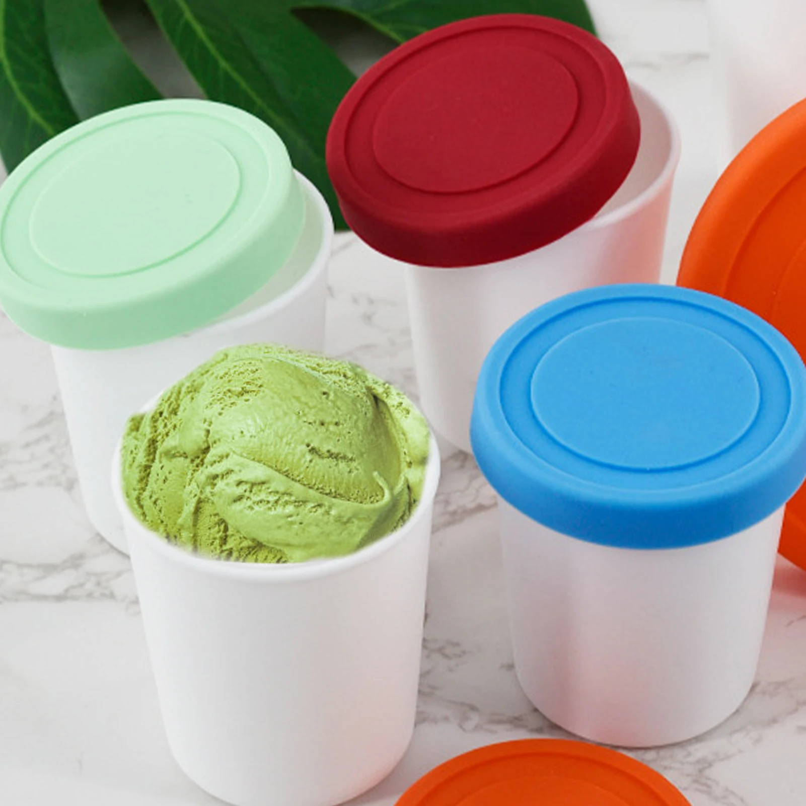 

New 1L Capacity Round Ice Cream Containers Cup Reusable Freezer Storage Tubs With Tight Sealing Silicone Lids