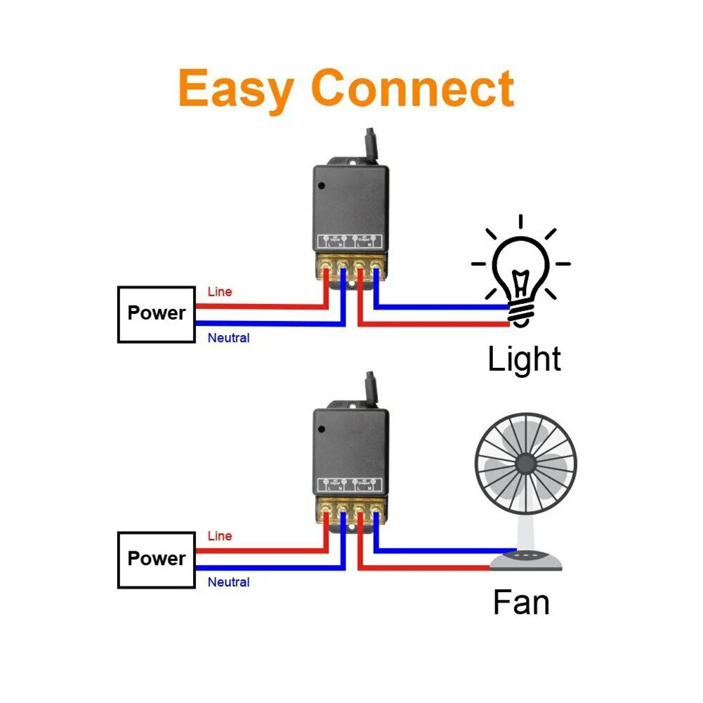 AC 90-256V Switch 433MHz Relay Switch For Exhaust Fans Standby Power Consumption 0.1W Remote Control Distance 30m