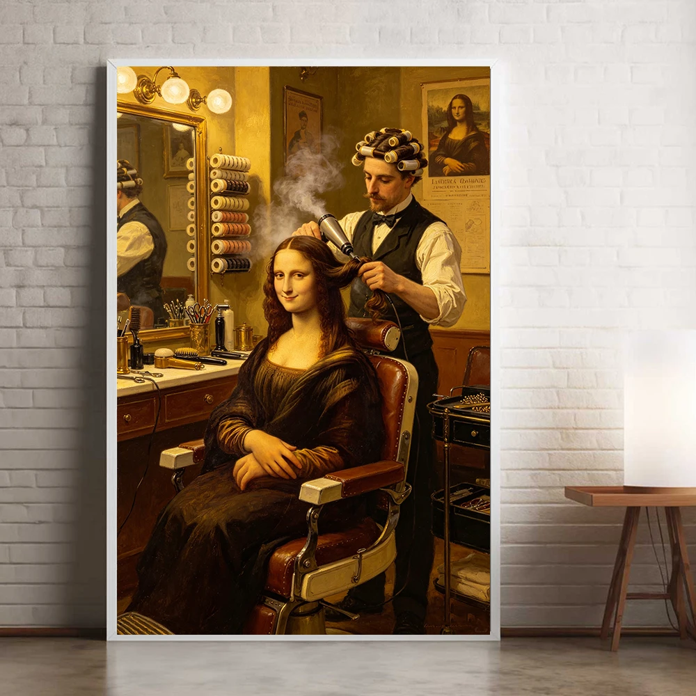 Funny Mona Lisa Prints Modern Renaissance Art Altered Art Poster Classic Wall Art Mona Lisa Get a Nail Salon Canvas Painting