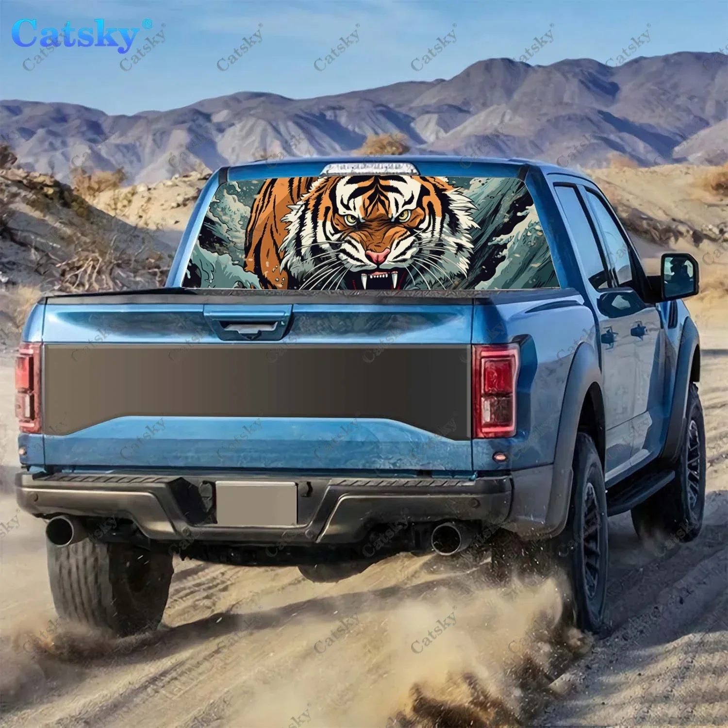 Fighting Asian Tattoo Tigers Rear Window Decal Fit Pickup,Truck,Car Universal See Through Perforated Back Window Vinyl Sticker